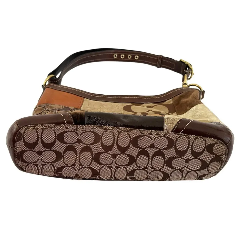 Vintage Coach F0893-F12842 Patchwork Jacquard Leopard Brown Leather Bag Y2K Boho - Picture 8 of 16